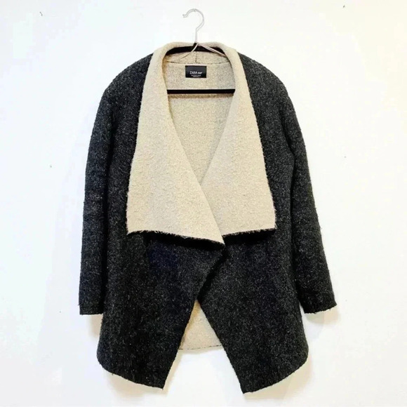 Zara knit coatigan waterfall drape dark gray and cream size small 4/6 - Picture 8 of 8